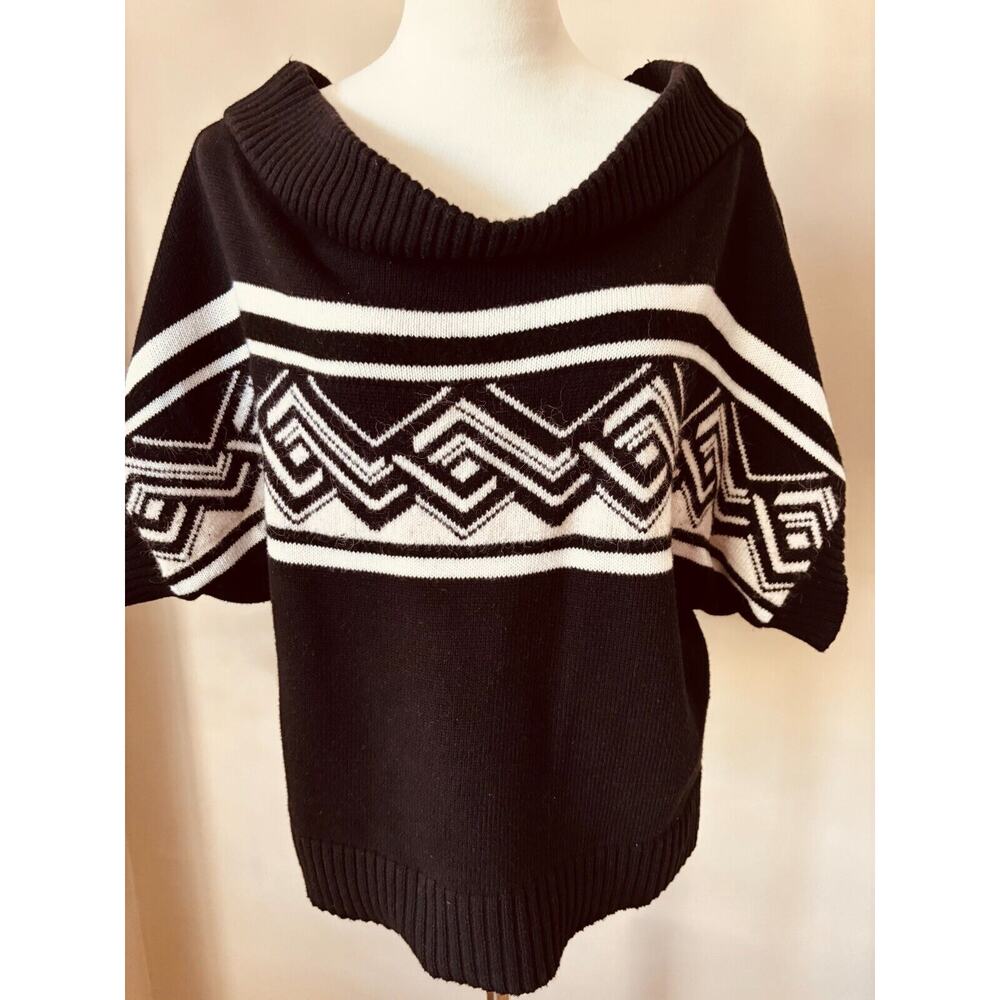 WHITE HOUSE BLACK MARKET Boat Neck Dolman Sleeve Cowl Neck Black/ White Sweater